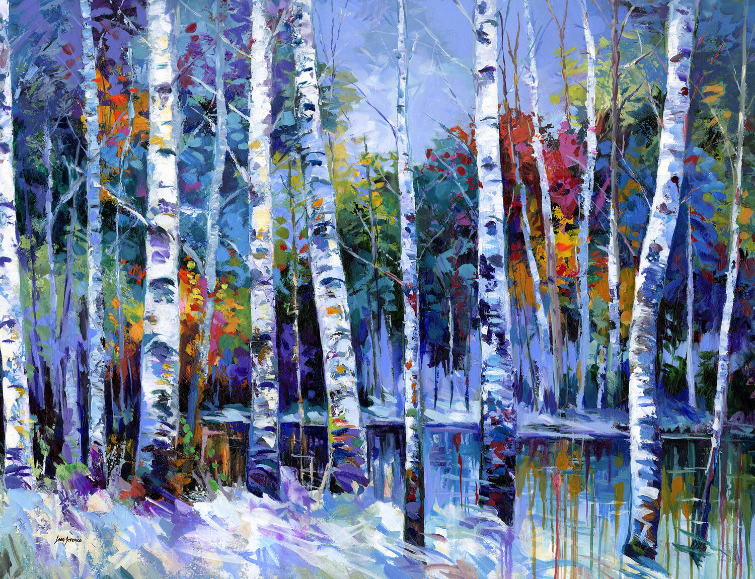 colorful birch tree forest painting 