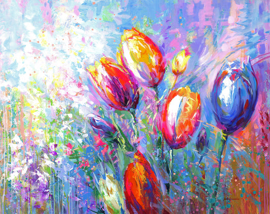 Tulips painting, contemporary floral painting
