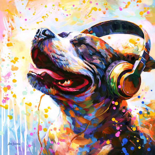 dog wearing headphones