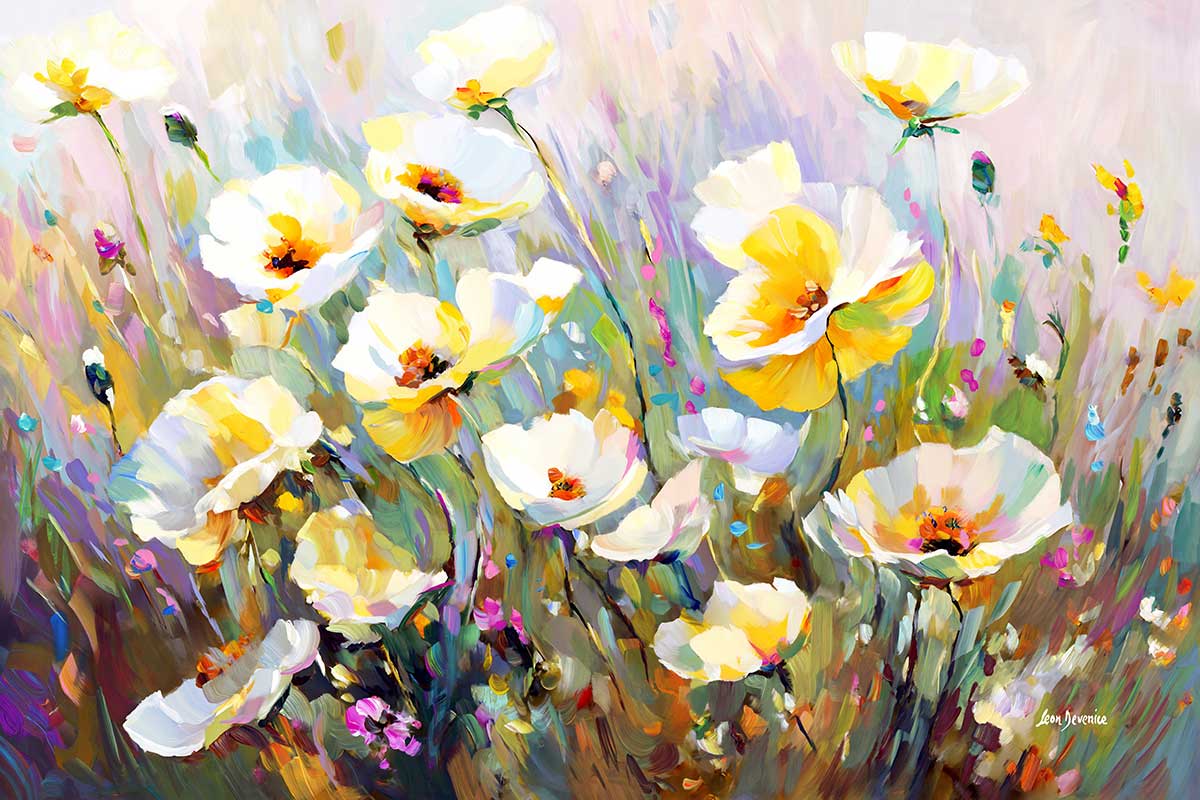 poppy painting, white flowers painting