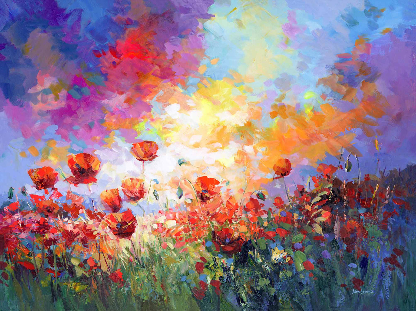 poppy flower field painting, floral landscape painting