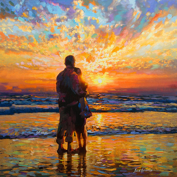 painting of couple at beach sunset