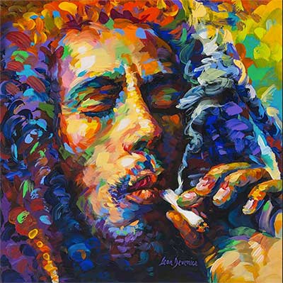 Bob Marley smoking painting