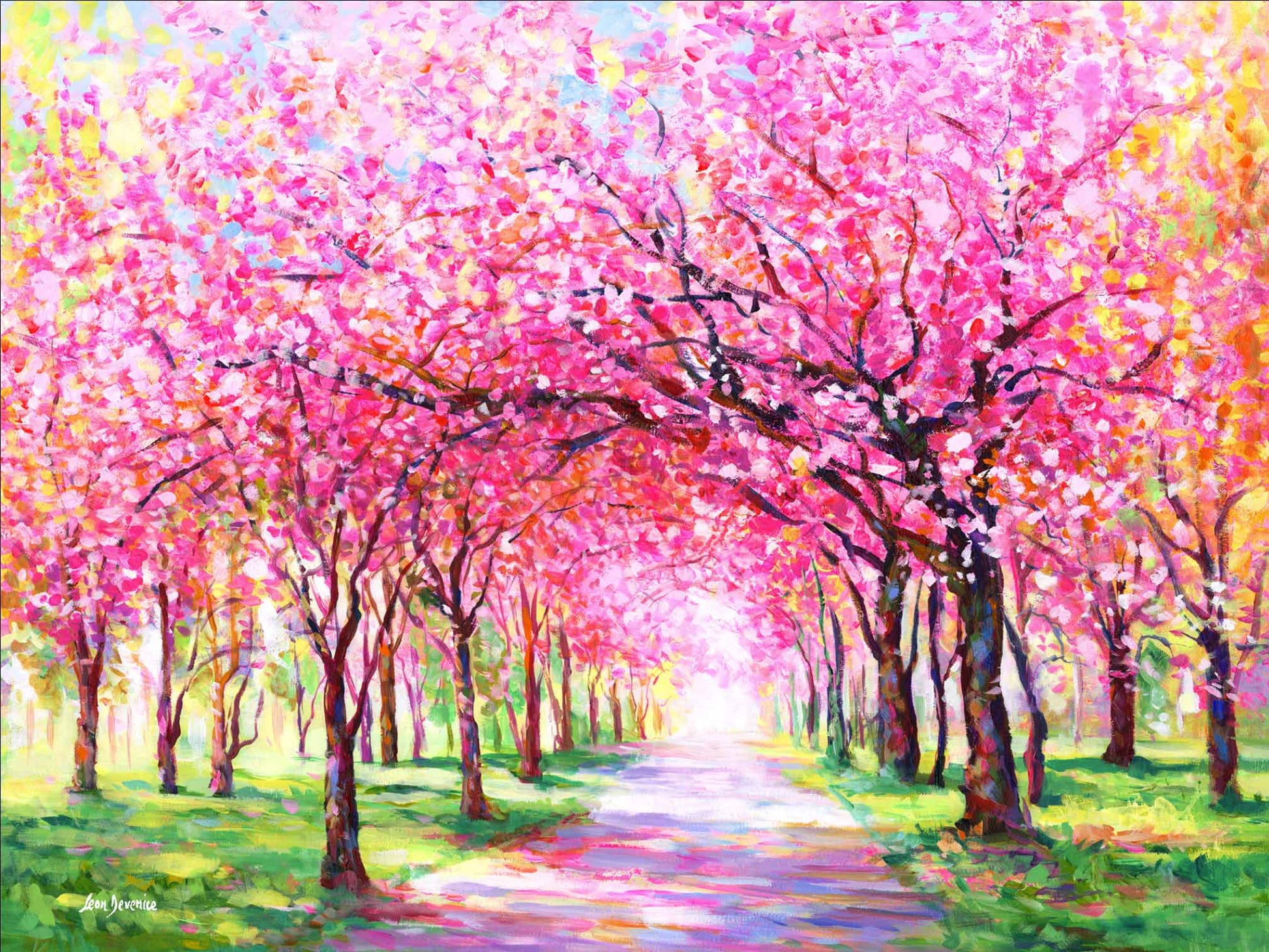 Framed Print Natural Wood Frame Medium 24×16, Simple Cherry Blossom Tree  Painting
