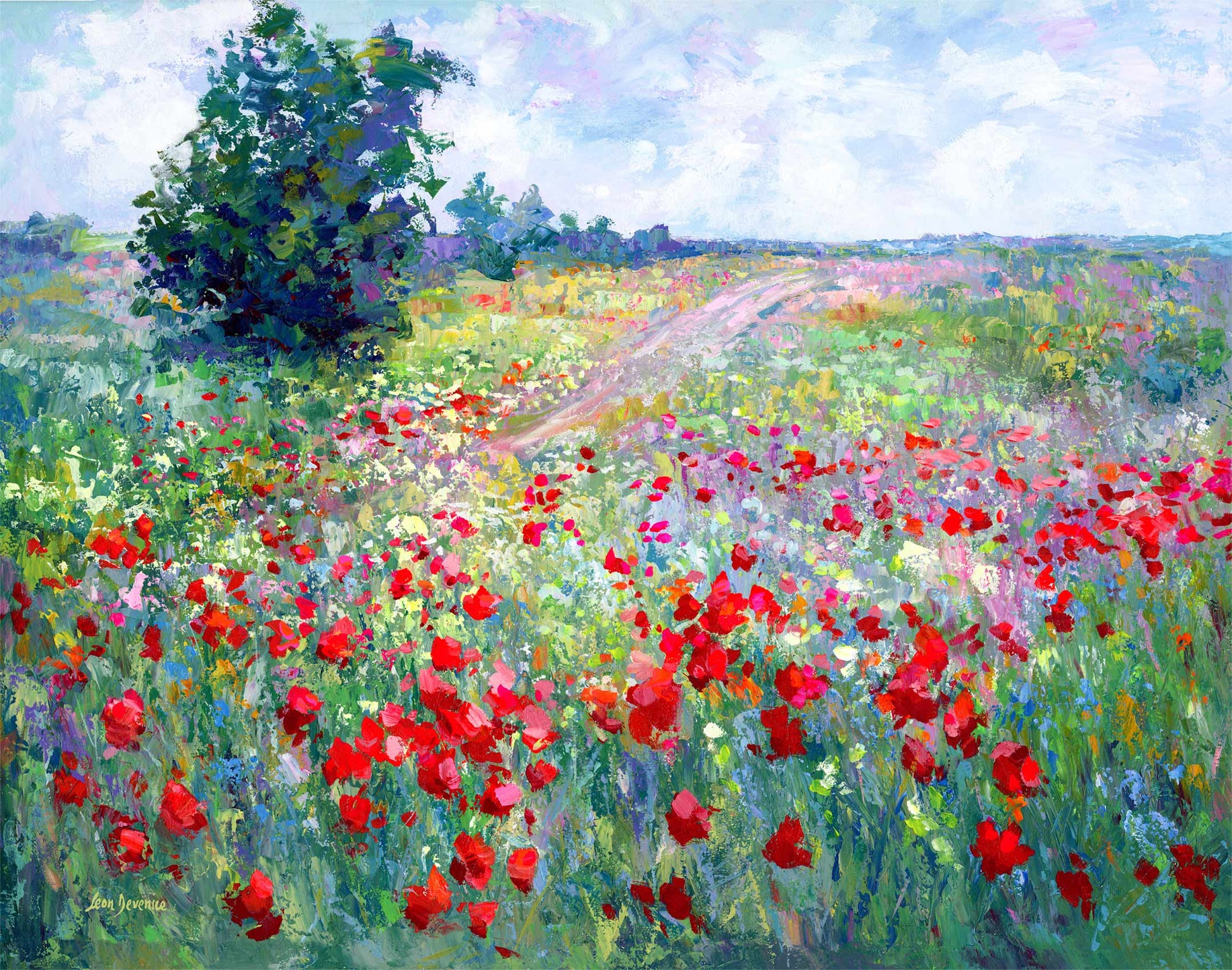 Wildflower field landscape painting 