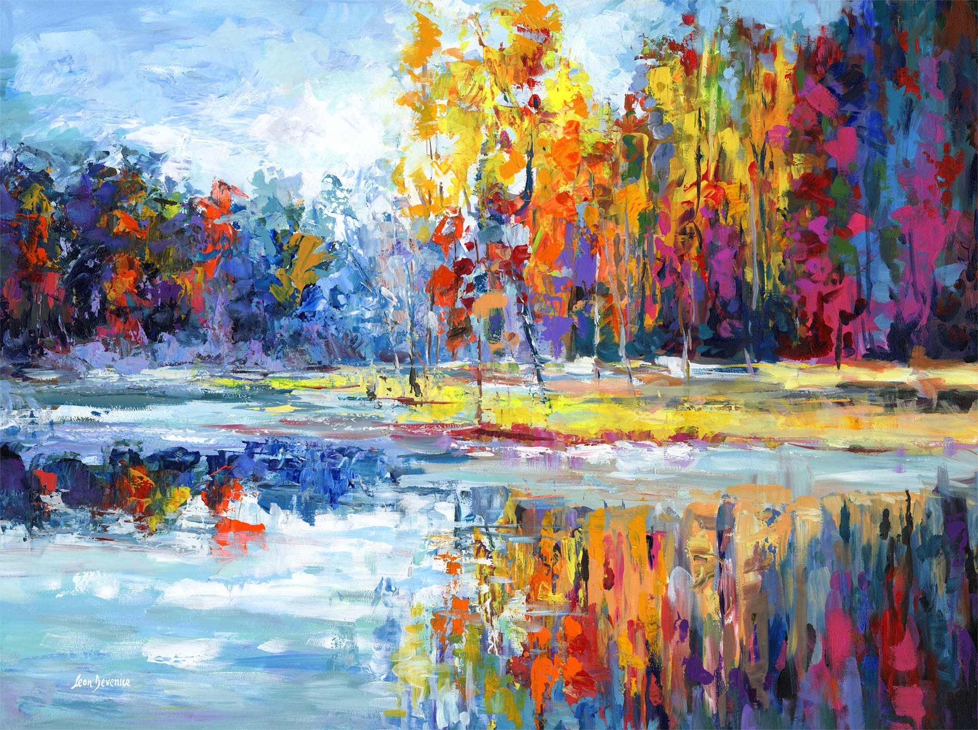 forest lake painting