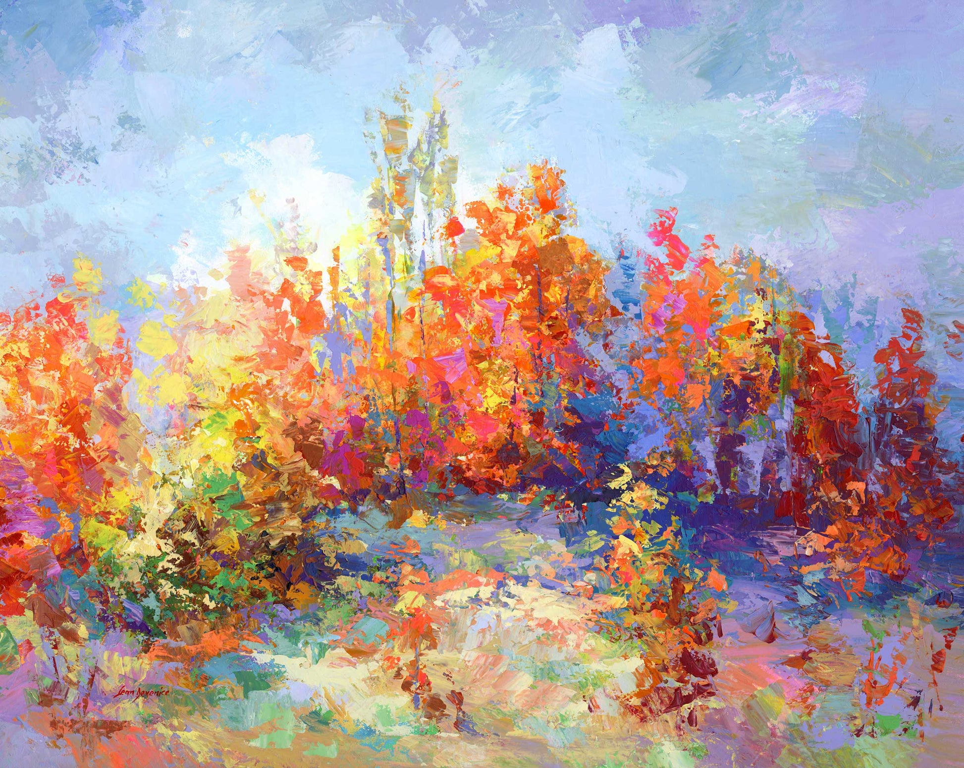 Semi Abstract autumn forest painting 