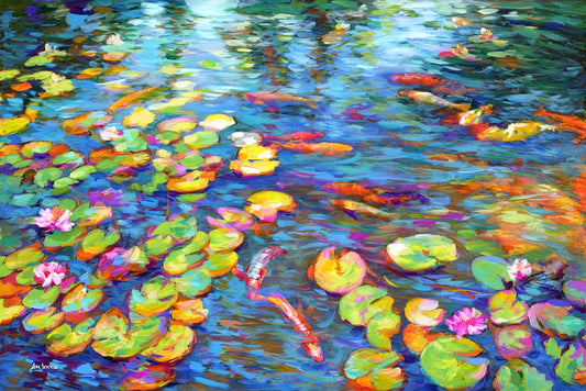 koi fish and water lilies painting 