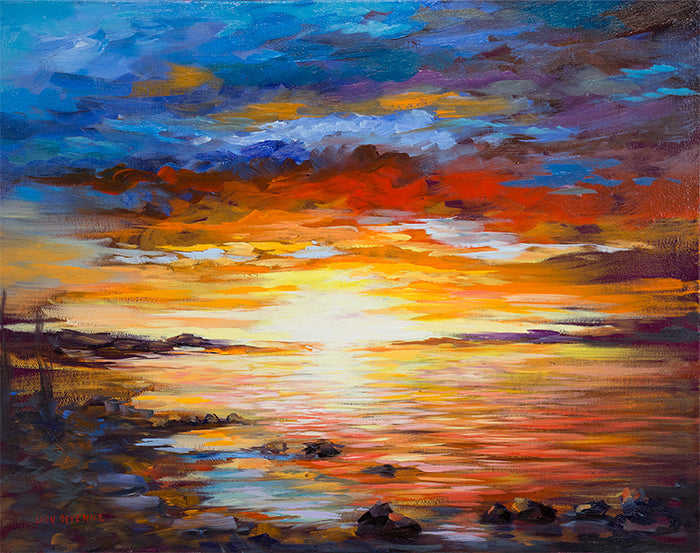 Sunset in Hydra — Seascape Oil Painting by Leon Devenice