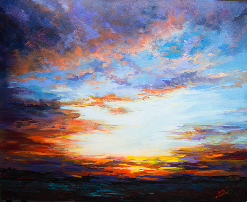 Sunset on the Desert Landscape Oil Painting on Canvas by Leon Devenice