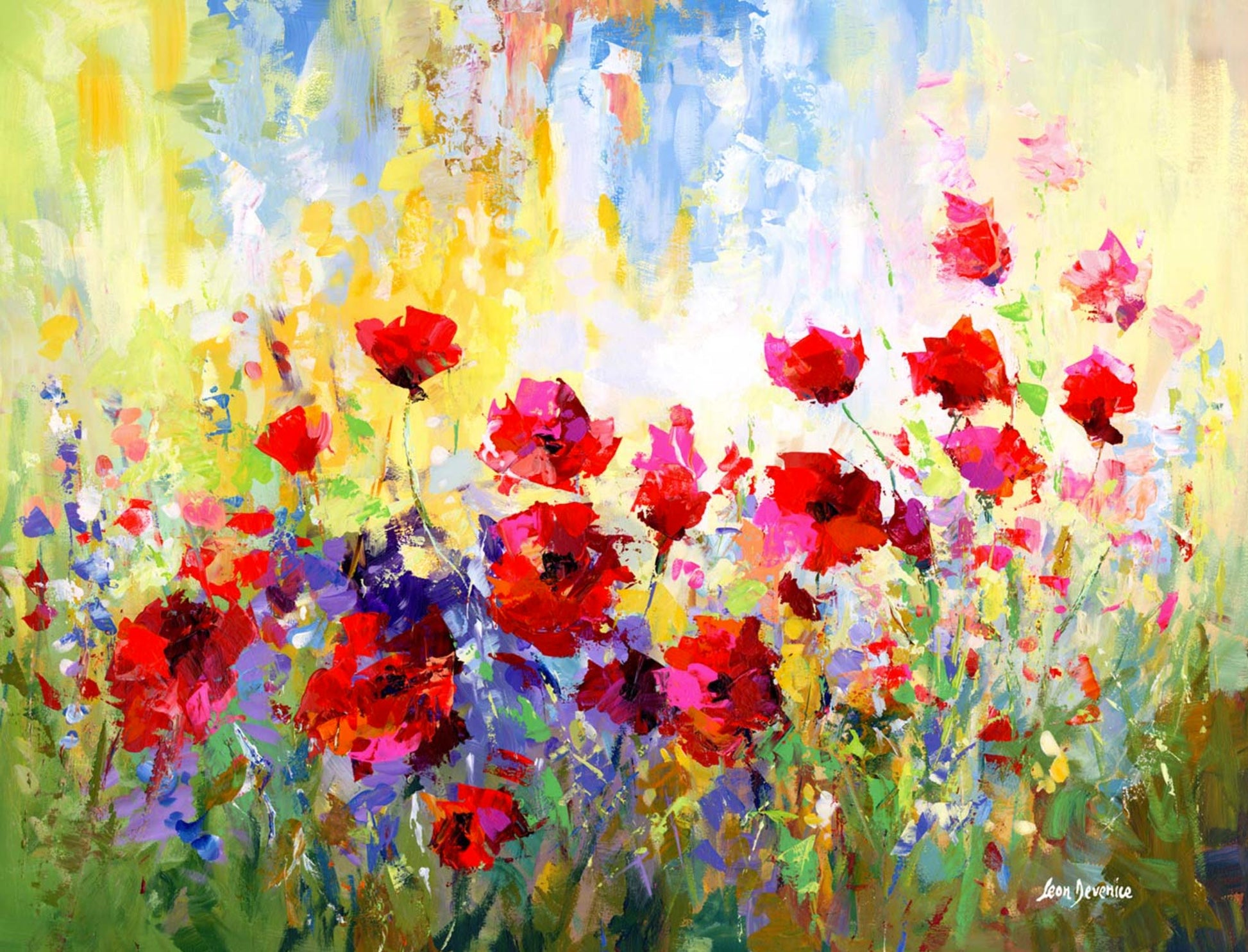 Poppy field painting by Leon Devenice