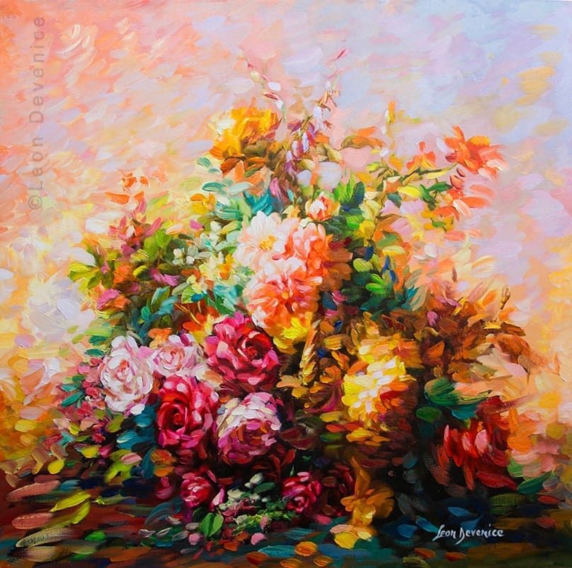 floral art, floral painting ,Leon Devenice 
