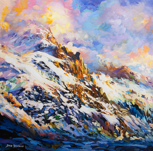 Canvas painting of snow covered mountain 